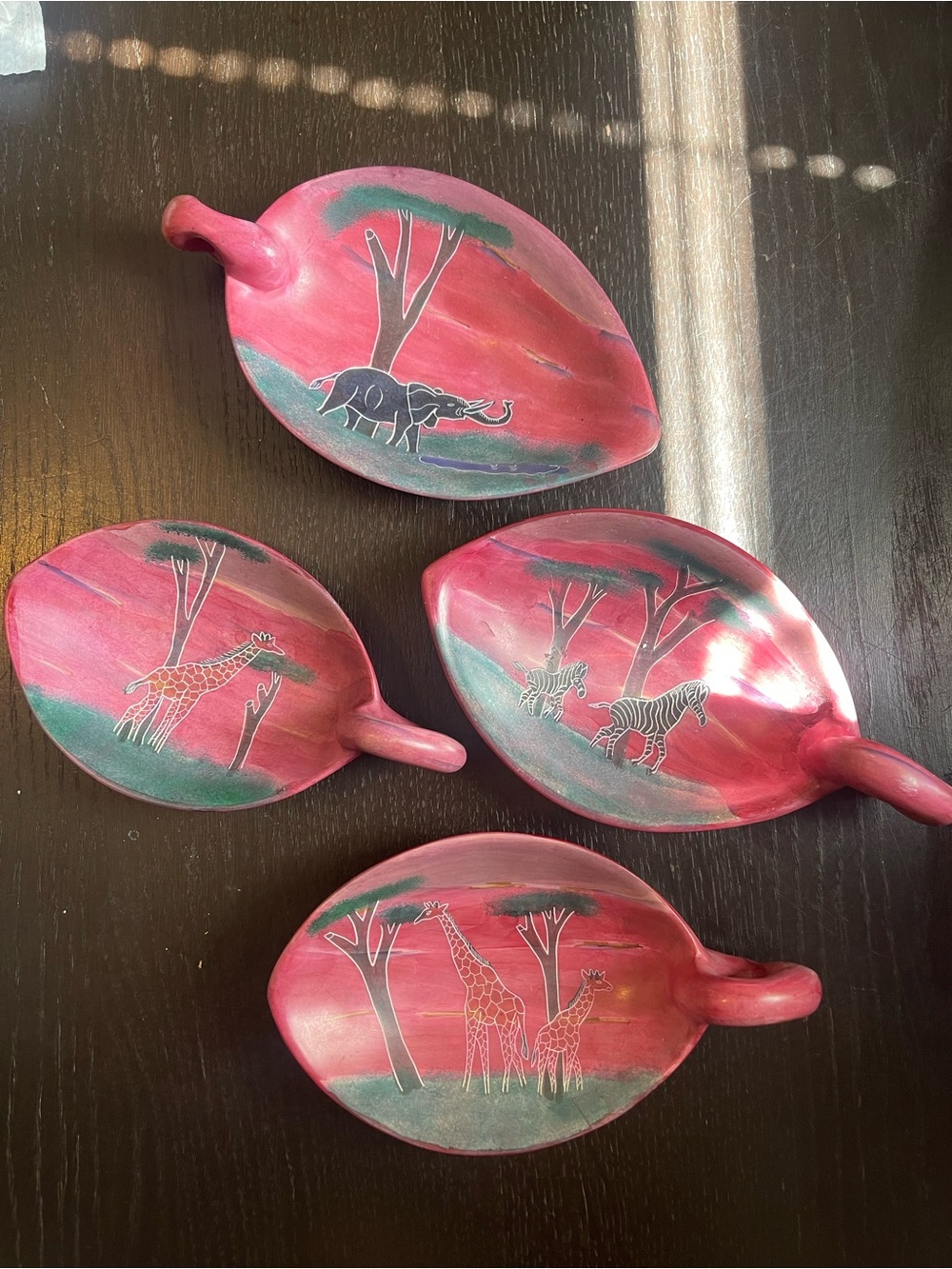 Handcrafted Red Safari Leaf Dishes - Set of 4